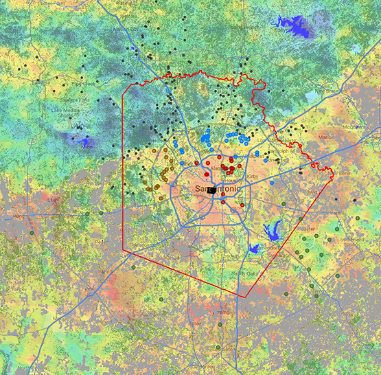 Average land surface temperature of San Antonio area 6/1/2022 to 9/30/2022