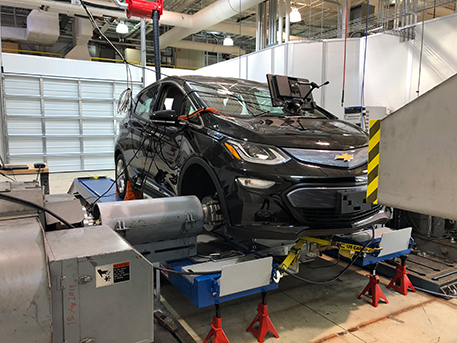 Chevrolet Bolt mounted on the hub dynamometer