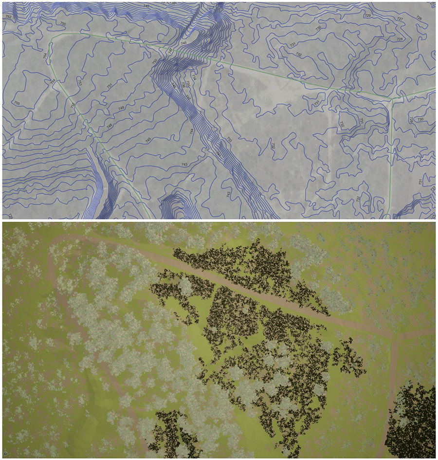 Real-world GIS data is translated into a realistic-looking 3D simulation environment