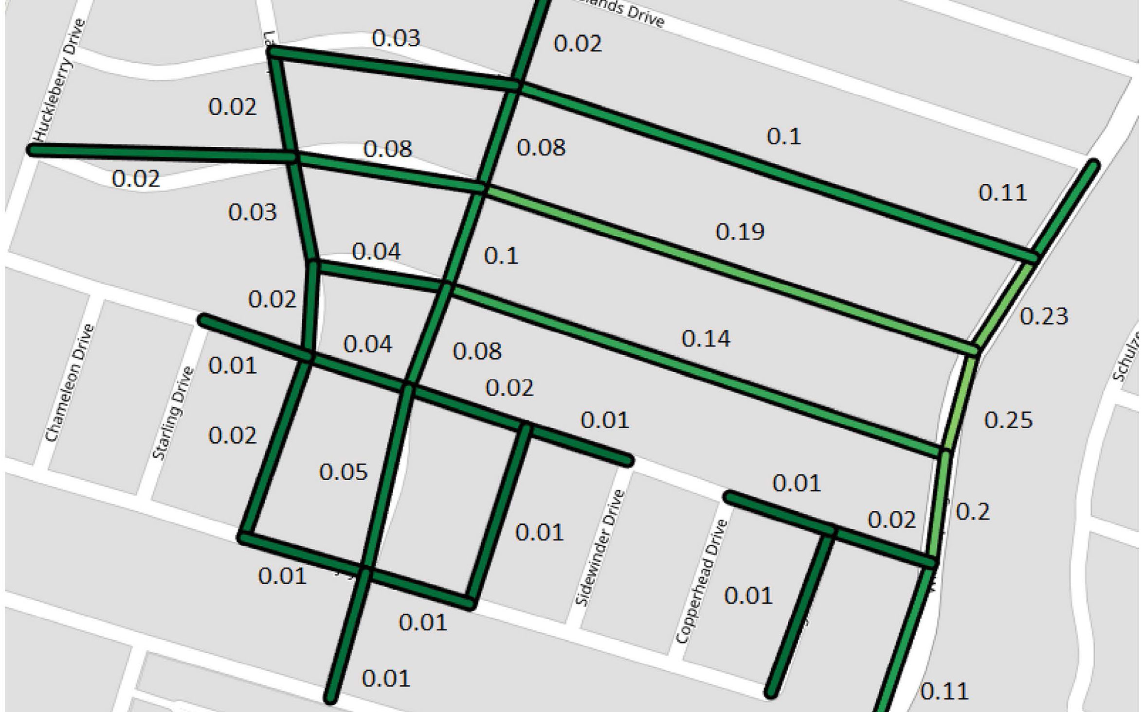 Map showing crash probabilities without a car accident