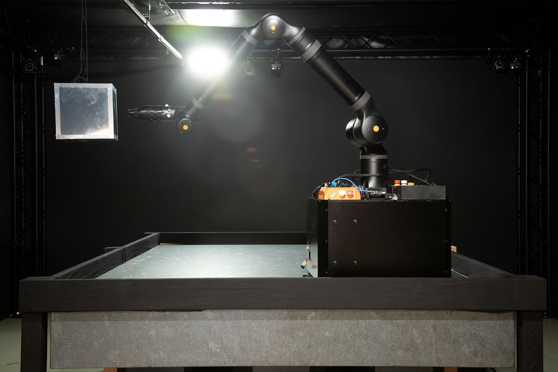 SwRI’s Space Robotics Center “floating” three-axis motion of an air bearing-mounted platform on a granite table