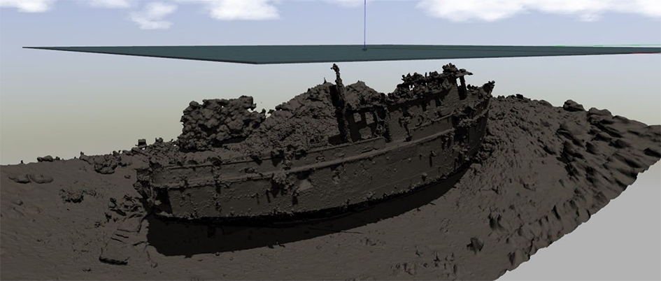 computer-generated simulation of shipwreck