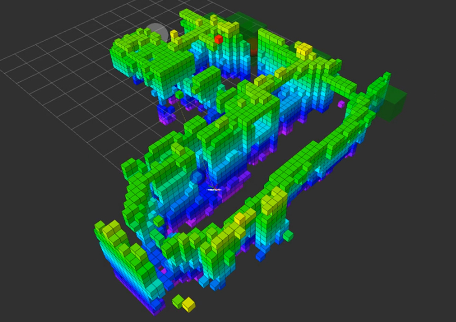 3d rendered map generated during a confined test fixture exploration
