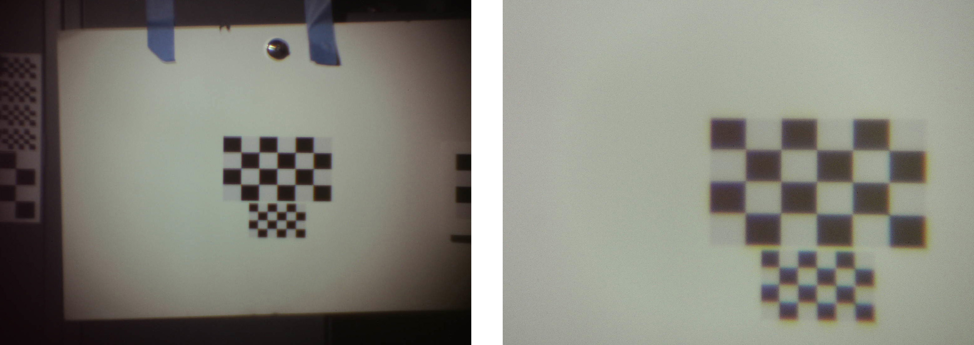 . Photos taken of a resolution target at 20 feet of the design in Figure 1 at wide zoom (left) and narrow zoom (right)
