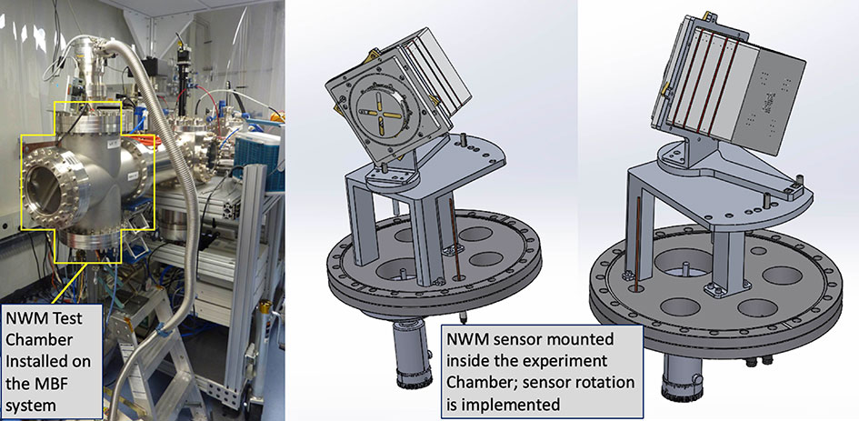The MBF chamber, shown with the experiment chamber attached, housing the NWM sensor.