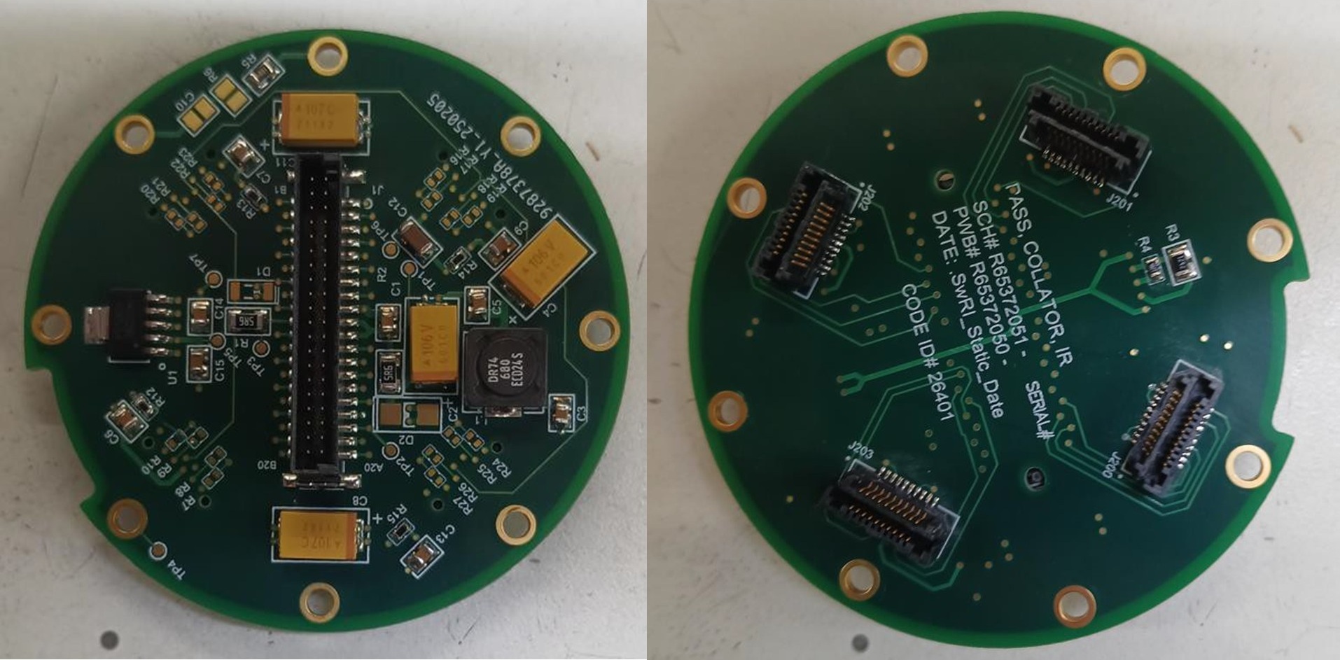 Images of collator board, top (left) and bottom (right) views.