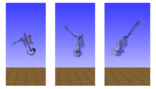Model Visualization of the kinematics at stride foot contact (left), maximum shoulder external rotation (middle), and ball release (right) 