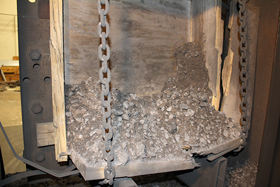 Crushed basalt target after impact