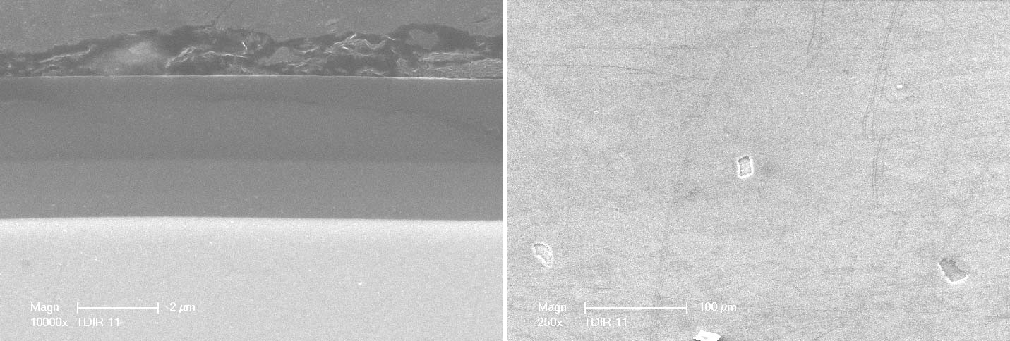 Figure 1: cross-sectional and top view SEM micrographs