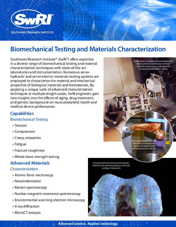 Go to biomechanical testing and materials characterization flyer