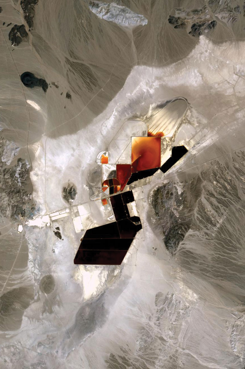 A 2013 satellite image showing the only operating source of lithium in the United States in Clayton Valley, Nevada