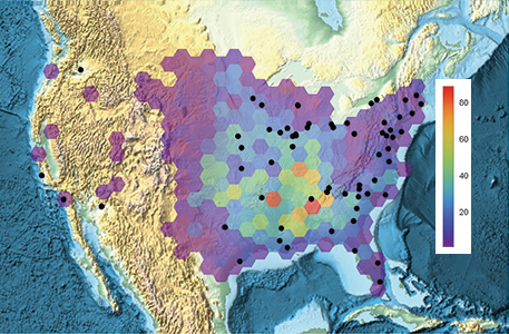 High-intensity tornado map fo the United States