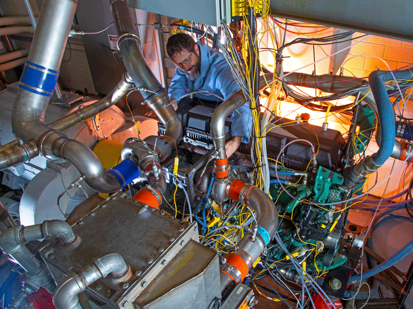 Engineer working in an engine development and test facility
