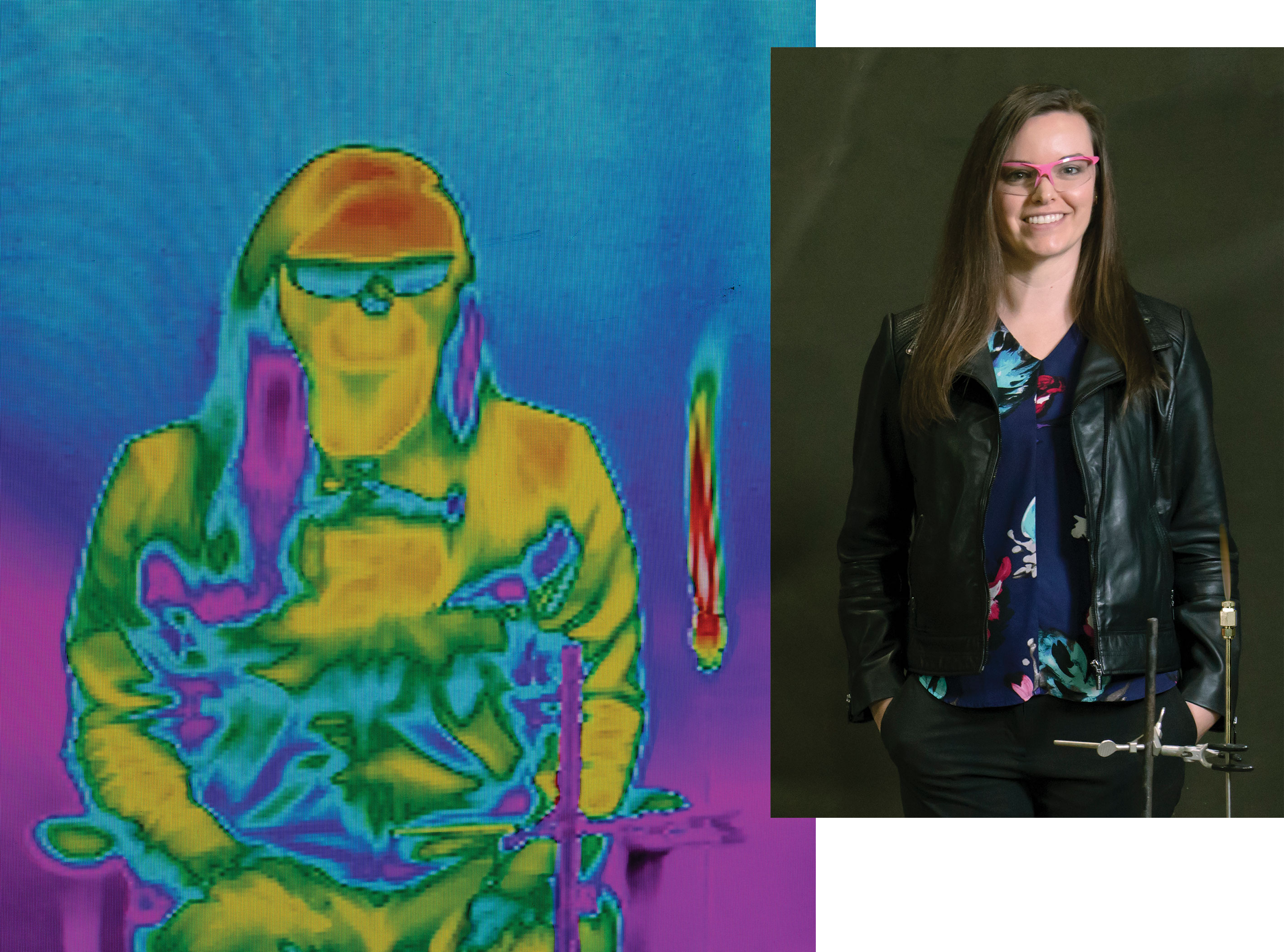 Side-by-side comparison of standard and infrared image of Alexandra Schluneker