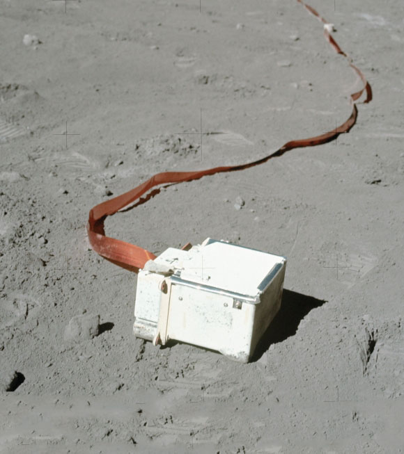 Lunar Atmospheric Composition Experiment was photographed from the lunar surface by astronaut Harrison Schmitt
