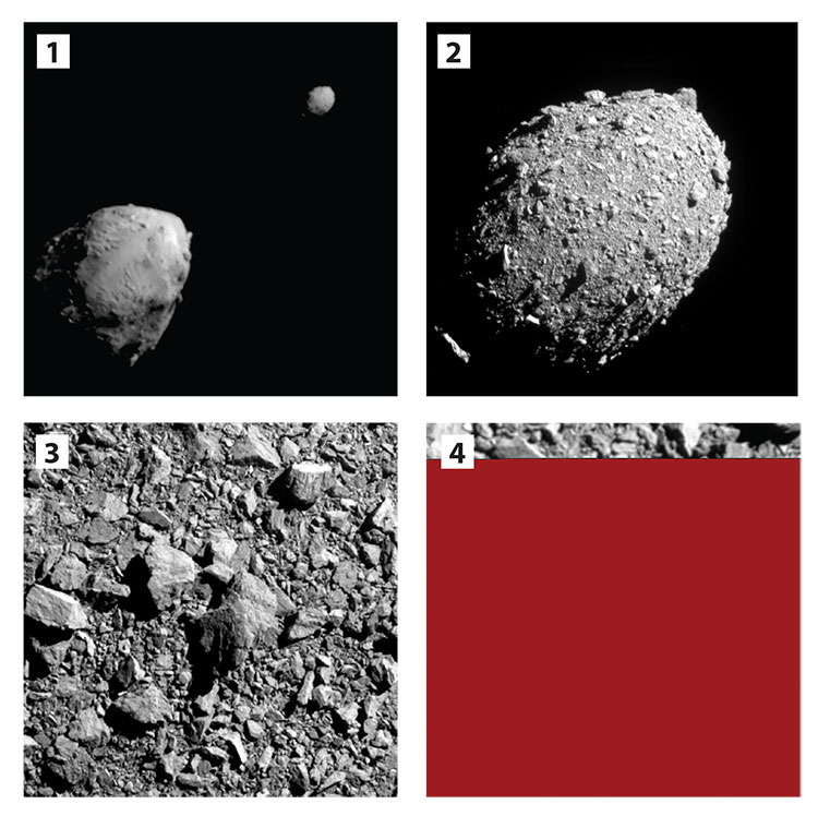 Four images of Dimorphos and Didymos, provided by DART’s only scientific instrument, a telescope/camera