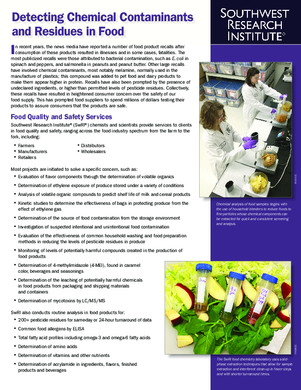 Go to Detecting Chemical Contaminants & Residues in Food brochure