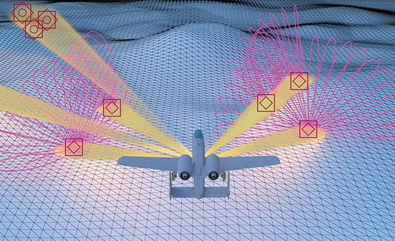 Diagram of an aircraft emitting ECMs