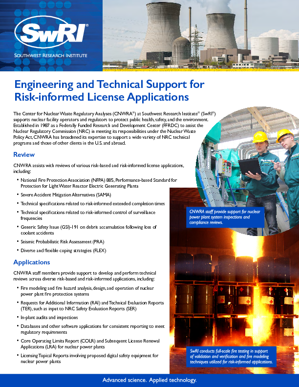 Go to Engineering and Technical Support for Risk-informed License Applications flyer