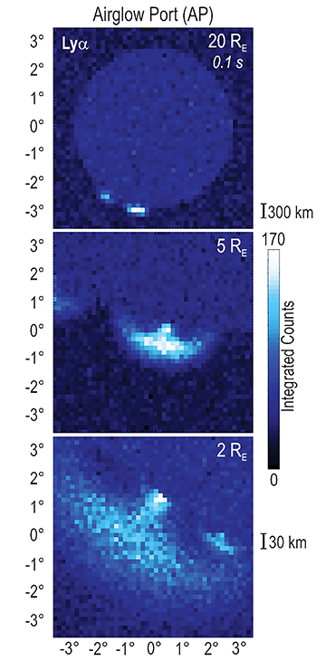 series of 3 UVS simulated views of sample elements contained in the plumes spewing from the southern pole of Europa