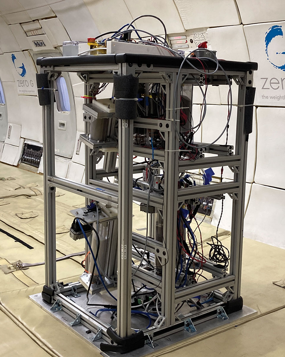 Experiment payload aboard a parabolic flight