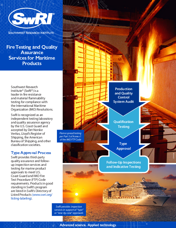 Go to fire testing and quality assurance services for maritime products flyer