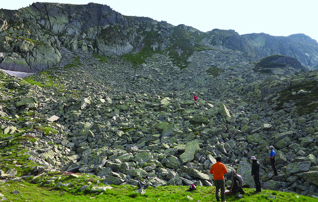 Researchers on rock glacier