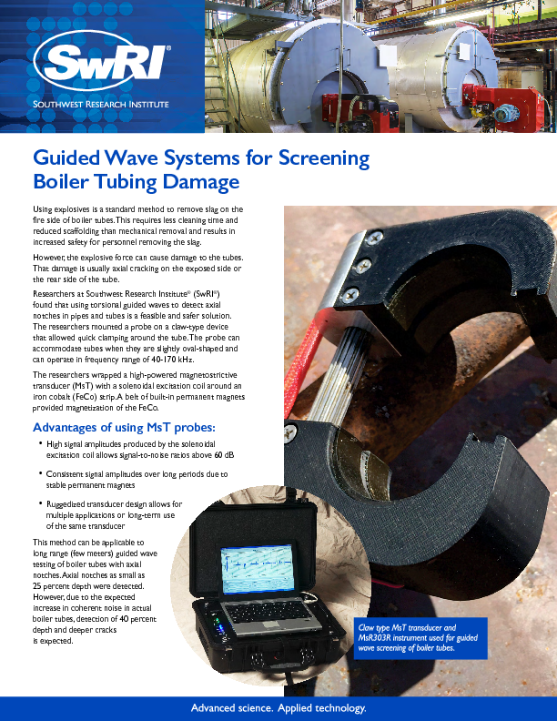 Go to Guided Wave Systems for Screening Boiler Tubing Damage flyer