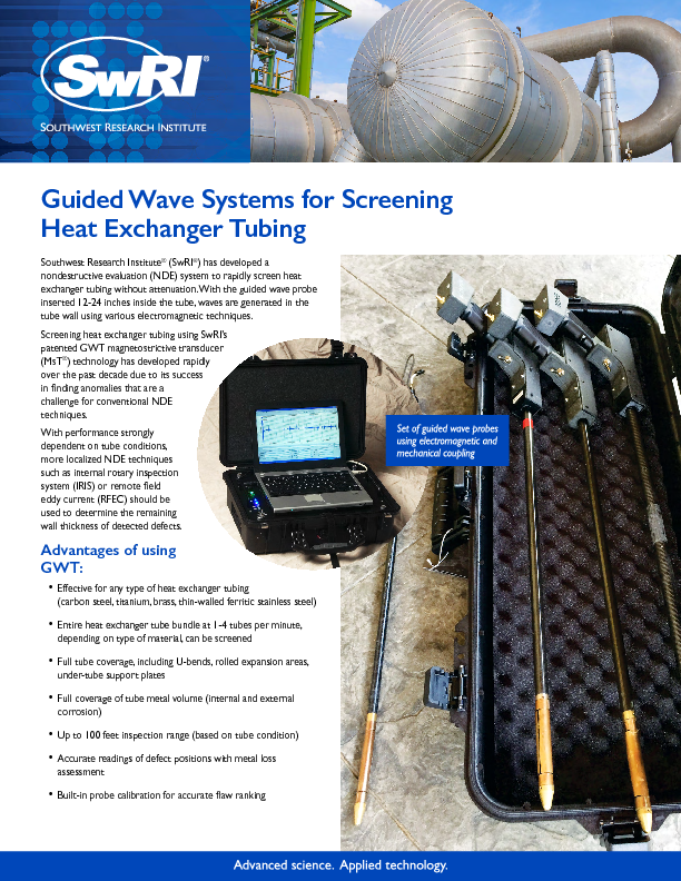 Go to Guided Wave Systems for Screening Heat Exchanger Tubing flyer