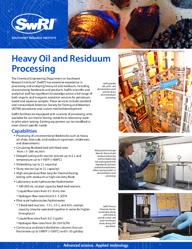 Go to brochure: Heavy Oil and Residuum Processing
