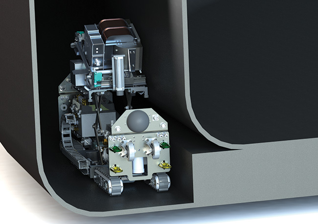 SwRI’s low-profile robotic delivery vehicle with the miniaturized EMAT sensor aboard