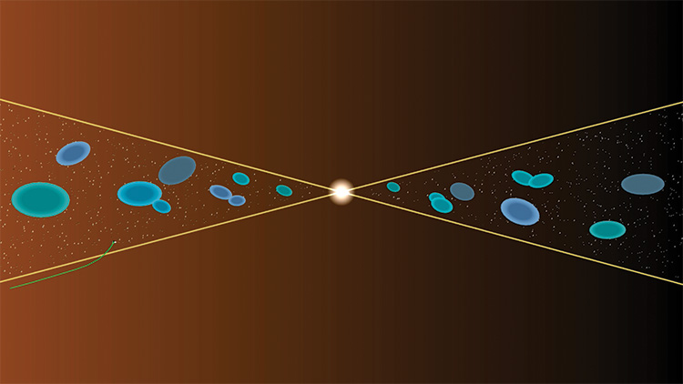 A graphic showcasing particles accelerated to high energies by magnetic reconnection near the sun.