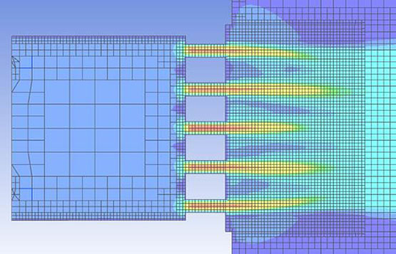 Colored graph with blue background. Noise levels are shown with increasing intensity from green, yellow, orange to red.