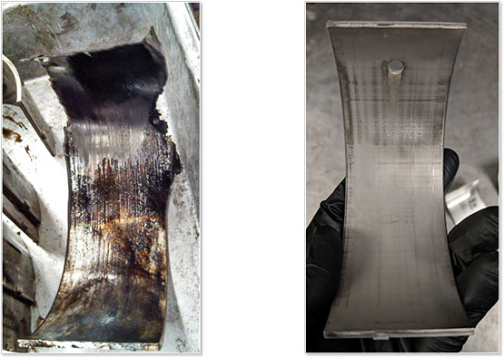 Side-by-side comparison of bearing wear using different grades of oil