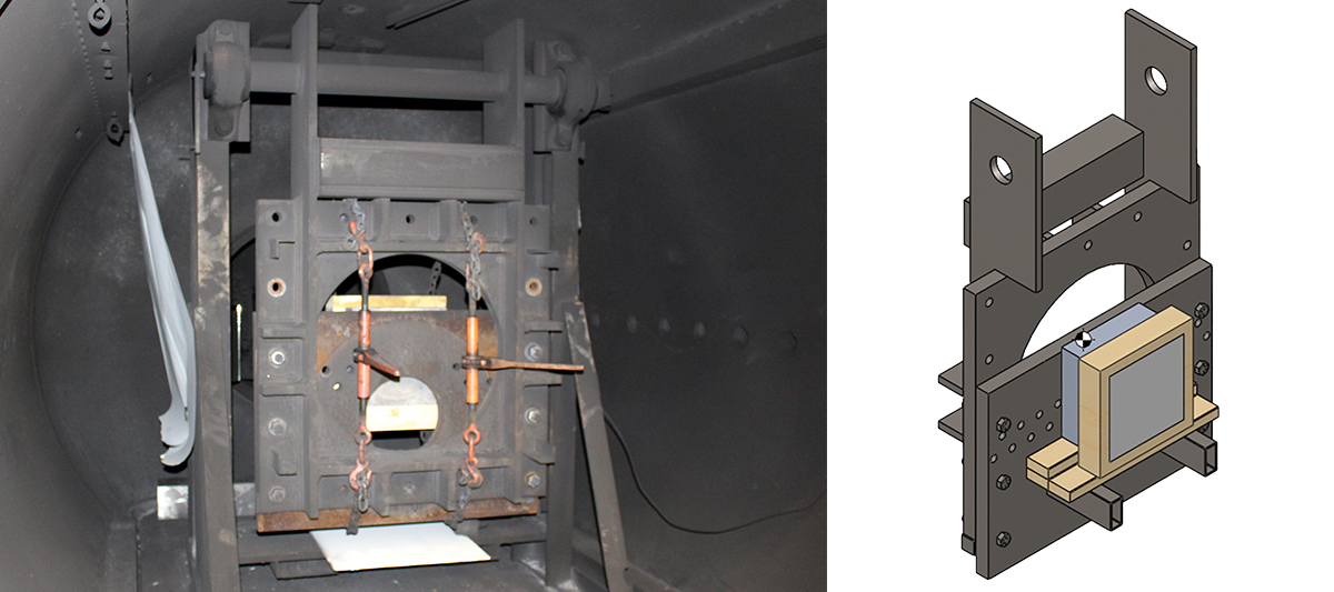 Pendulum target in a vacuum chamber