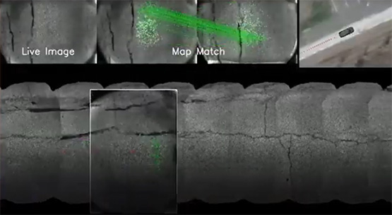 The green lines indicate when Ranger’s algorithms match live images of asphalt with stored images.