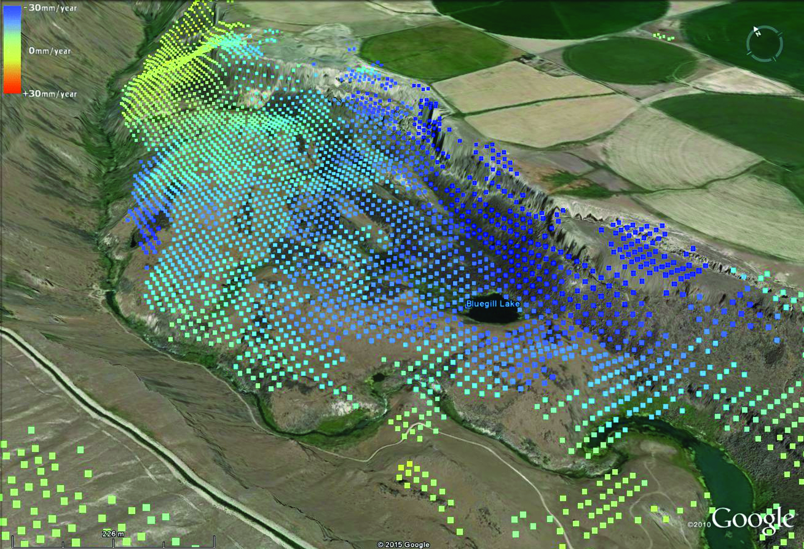 SBAS reference points superimposed over 1937 landslide complex