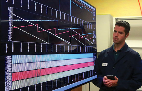 Team member analyzes visual data on a screen
