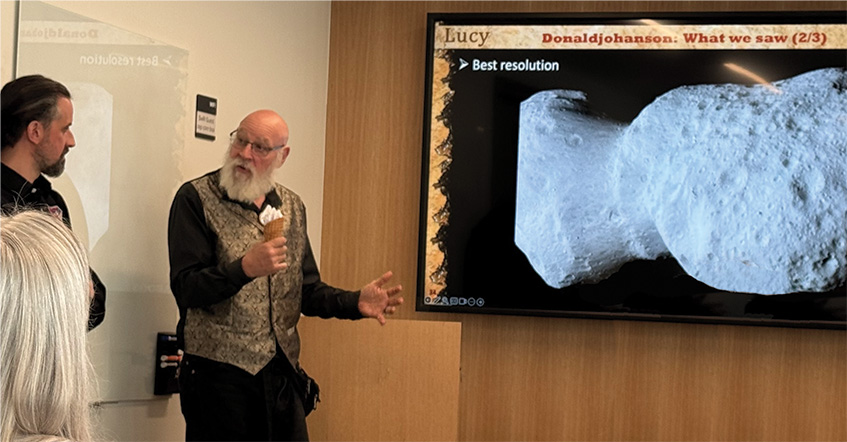 Lucy Deputy PI Dr. Simone Marchi and PI Dr. Hal Levison brief Boulder, Colorado, media about asteroid Donaldjohanson’s curious shape.