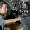 Humans can see damage to a propeller blade under normal light and feel damaged areas with touch. 