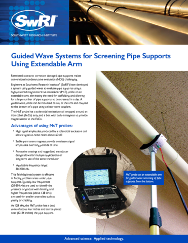 Go to Guided Wave Systems for Screening Pipe Supports Using Extendable Arm flyer