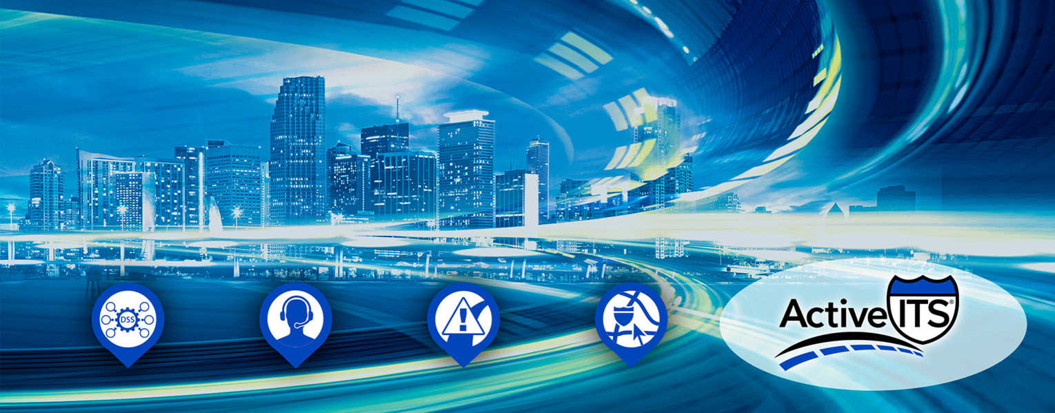 abstract illustration of urban highway speed motion with ActiveITS logo