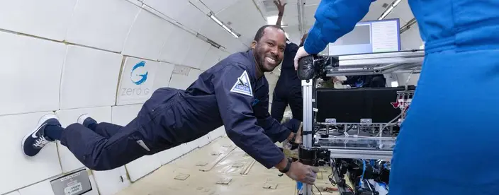 Dr. Eugene Hoffman floating in partial gravity 