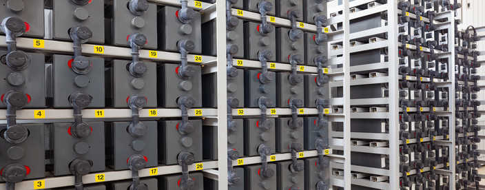 Battery storage room with many backup batteries