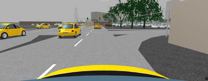simulation of connected yellow cars on the road
