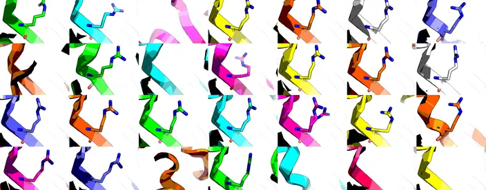 Many colorful glycoprotein residues in a pattern