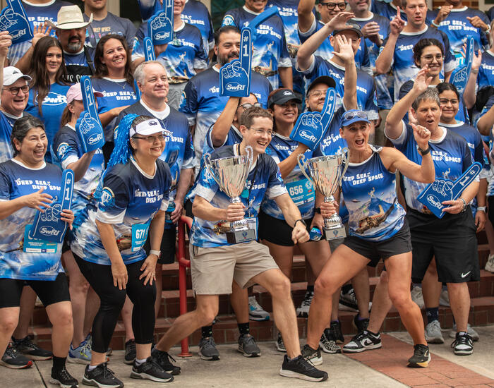 Group photo of all SwRI staff participating in 2026 Corporate Cup