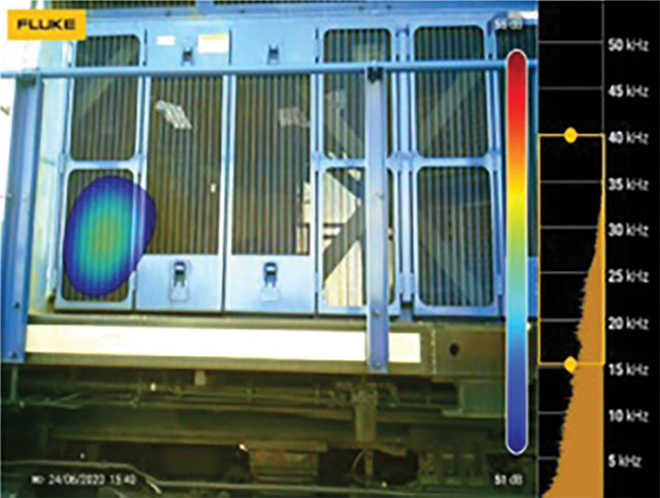 computer generated image of air leaks detected on locomotive engine