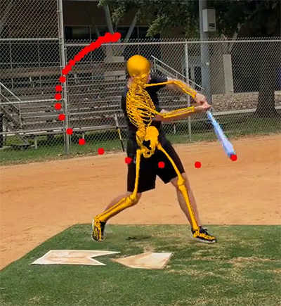 man wearing shorts in baseball swinging position with skeleton overlayed