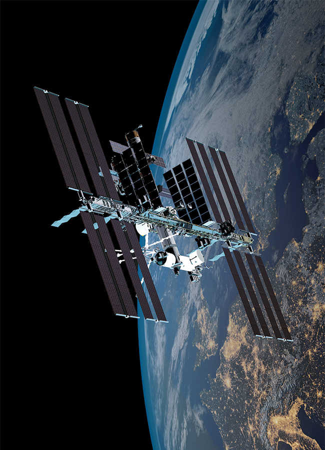Extremely detailed and realistic high resolution 3D image of ISS - international space station orbiting Earth. Shot from outer space